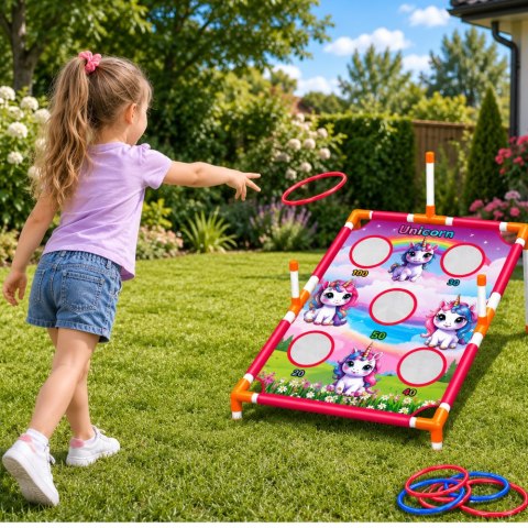 LEAN Toys Gra Zręcznościowa Rzut do Celu 4w1 Tarcza Plansza Jednorożce Obręcze Frisbe