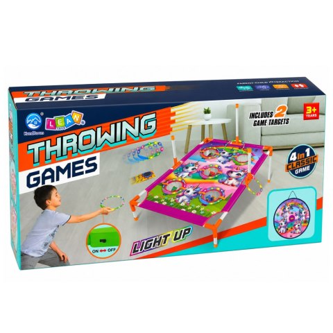 LEAN Toys Gra Zręcznościowa Rzut do Celu 4w1 Tarcza Plansza Jednorożce Obręcze Frisbe