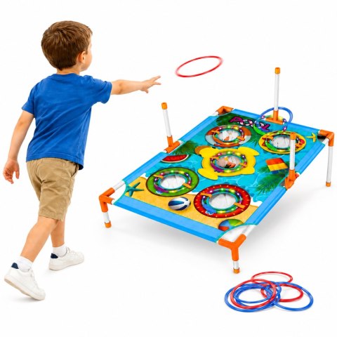 LEAN Toys Gra Zręcznościowa Rzut do Celu 4w1 Tarcza Plansza Woreczki Obręcze Frisbee