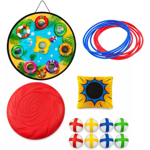 LEAN Toys Gra Zręcznościowa Rzut do Celu 4w1 Tarcza Plansza Woreczki Obręcze Frisbee