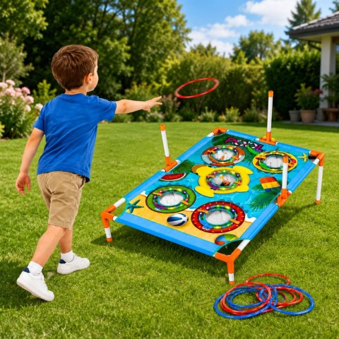 LEAN Toys Gra Zręcznościowa Rzut do Celu 4w1 Tarcza Plansza Woreczki Obręcze Frisbee