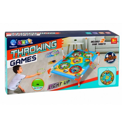 LEAN Toys Gra Zręcznościowa Rzut do Celu 4w1 Tarcza Plansza Woreczki Obręcze Frisbee