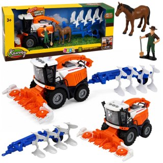 LEAN Toys Kombajn Rolniczy Hederem i Pługiem Figurki Rolnik Koń Światła Dźwięki 4 el.