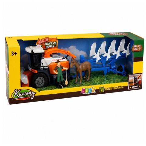 LEAN Toys Kombajn Rolniczy Hederem i Pługiem Figurki Rolnik Koń Światła Dźwięki 4 el.