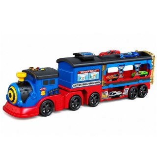 LEAN Toys Lokomotywa Transporter z Autkami Tor Wyrzutnia Rampa Światła Dźwięki