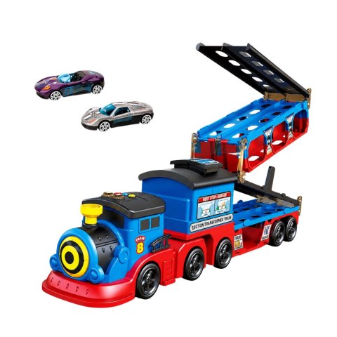 LEAN Toys Lokomotywa Transporter z Autkami Tor Wyrzutnia Rampa Światła Dźwięki