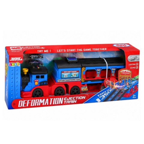 LEAN Toys Lokomotywa Transporter z Autkami Tor Wyrzutnia Rampa Światła Dźwięki
