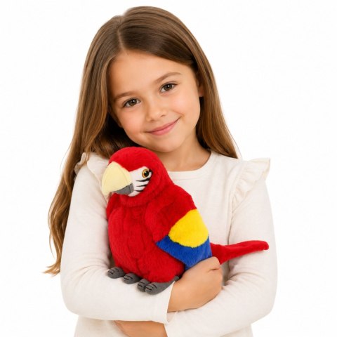 LEAN Toys Pluszowa Papuga Ara Ptak Egzotyczny Maskotka Przytulanka Czerwona 24 cm