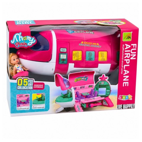 LEAN Toys Samolot Pasażerski Dla Lalek Rozkładany 2w1 Lalka Akcesoria Różowy