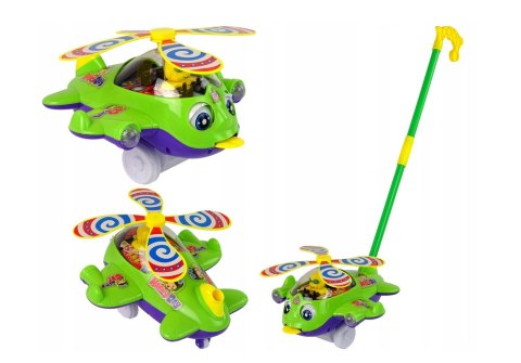 LEAN Toys Samolot Pchacz Dzwonek Kij Pilot Zielony