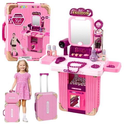 LEAN Toys Toaletka Zestaw Do Makijażu W Walizce Akcesoria 2w1 Różowa