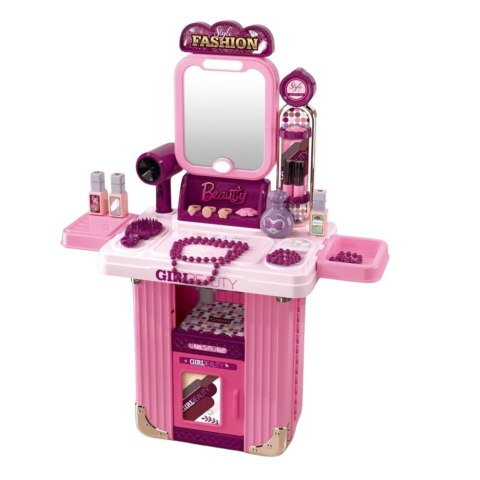 LEAN Toys Toaletka Zestaw Do Makijażu W Walizce Akcesoria 2w1 Różowa