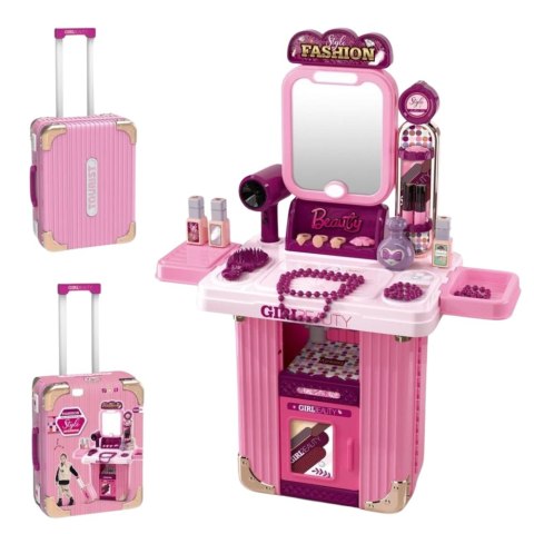 LEAN Toys Toaletka Zestaw Do Makijażu W Walizce Akcesoria 2w1 Różowa