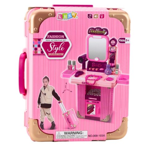 LEAN Toys Toaletka Zestaw Do Makijażu W Walizce Akcesoria 2w1 Różowa