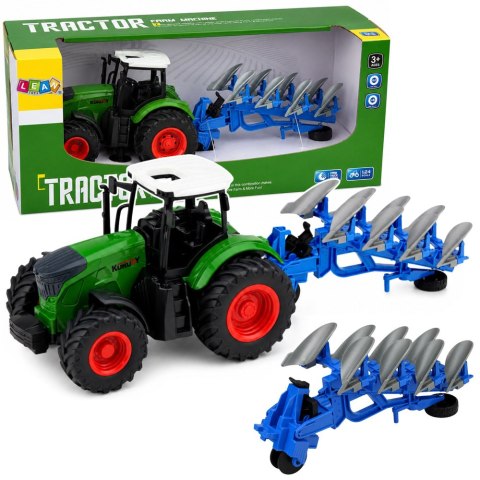 LEAN Toys Traktor Rolniczy Farmerski Z Pługiem Wieloskibowym Gumowe Koła Zielony 1:24
