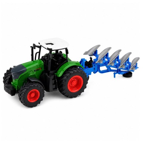 LEAN Toys Traktor Rolniczy Farmerski Z Pługiem Wieloskibowym Gumowe Koła Zielony 1:24