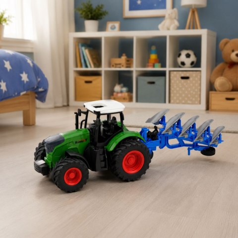 LEAN Toys Traktor Rolniczy Farmerski Z Pługiem Wieloskibowym Gumowe Koła Zielony 1:24