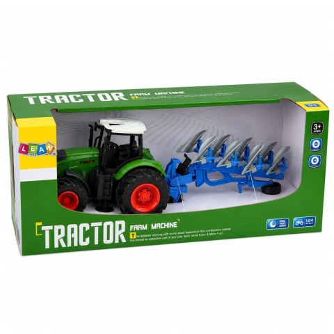 LEAN Toys Traktor Rolniczy Farmerski Z Pługiem Wieloskibowym Gumowe Koła Zielony 1:24