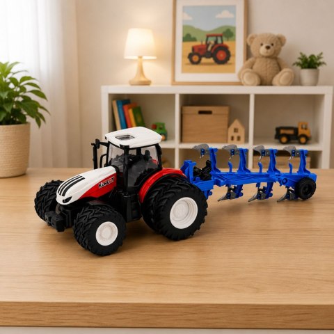 LEAN Toys Traktor Rolniczy Z Pługiem Wieloskibowym Zdalnie Sterowany RC Czerwony 1:24