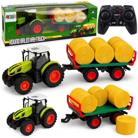 LEAN Toys Traktor Rolniczy Zdalnie Sterowany RC z Przyczepą Bale Siana Światła 1:24