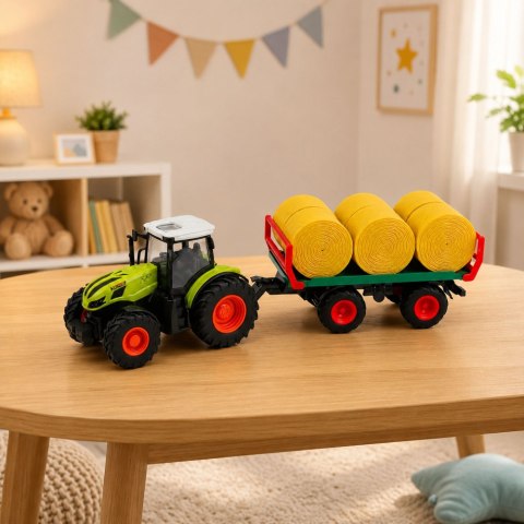LEAN Toys Traktor Rolniczy Zdalnie Sterowany RC z Przyczepą Bale Siana Światła 1:24