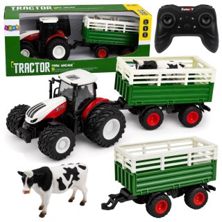 LEAN Toys Traktor Rolniczy z Przyczepą Zdalnie Sterowany RC Figurka Krowy 1:24