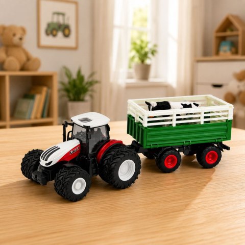 LEAN Toys Traktor Rolniczy z Przyczepą Zdalnie Sterowany RC Figurka Krowy 1:24