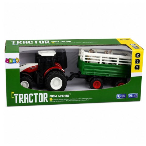 LEAN Toys Traktor Rolniczy z Przyczepą Zdalnie Sterowany RC Figurka Krowy 1:24