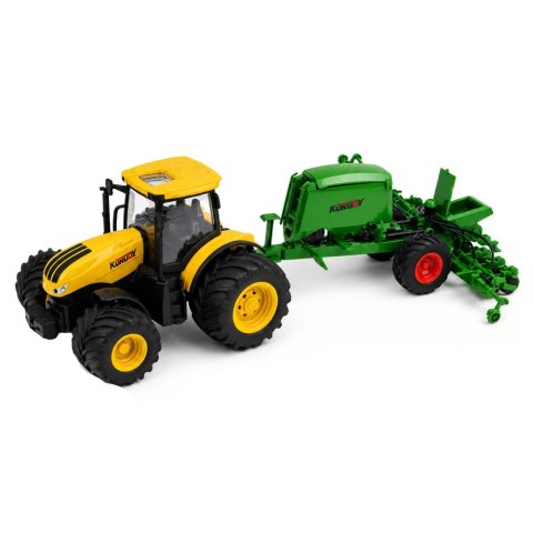 LEAN Toys Traktor Rolniczy z Siewnikiem i Agregatem Światła Dźwięki Żółty 1:24