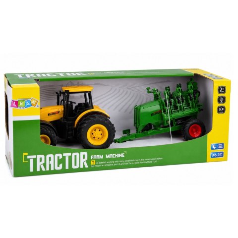 LEAN Toys Traktor Rolniczy z Siewnikiem i Agregatem Światła Dźwięki Żółty 1:24
