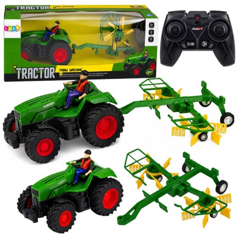 LEAN Toys Traktor Rolniczy ze Zgrabiarką Rolnikiem Zdalnie Sterowany RC Światła 1:24