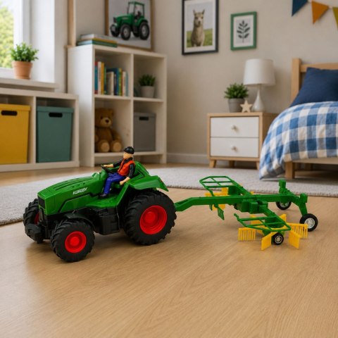 LEAN Toys Traktor Rolniczy ze Zgrabiarką Rolnikiem Zdalnie Sterowany RC Światła 1:24