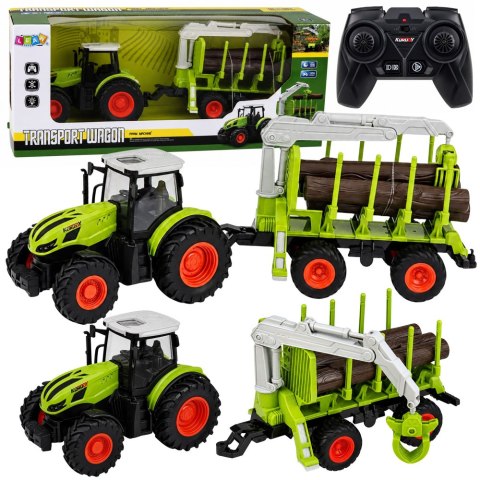 LEAN Toys Traktor Zdalnie Sterowany RC z Przyczepą Leśną i Chwytakiem Do Drewna 1:24