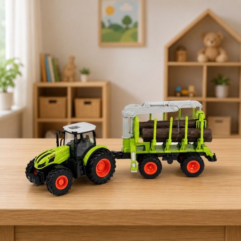LEAN Toys Traktor Zdalnie Sterowany RC z Przyczepą Leśną i Chwytakiem Do Drewna 1:24