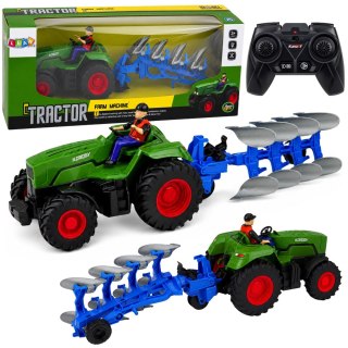 LEAN Toys Traktor z Pługiem i Rolnikiem Zdalnie Sterowany RC Światła Zielony 1:24