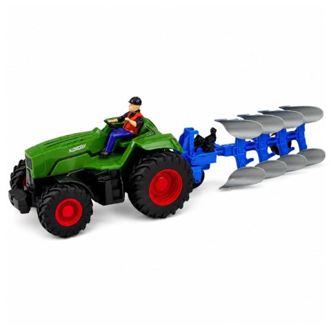 LEAN Toys Traktor z Pługiem i Rolnikiem Zdalnie Sterowany RC Światła Zielony 1:24