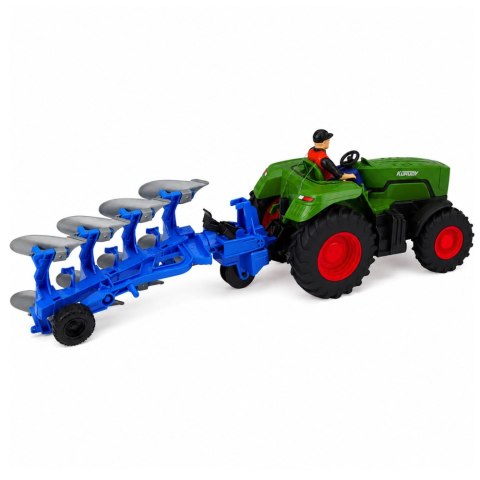 LEAN Toys Traktor z Pługiem i Rolnikiem Zdalnie Sterowany RC Światła Zielony 1:24