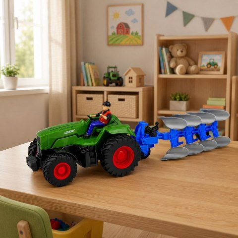 LEAN Toys Traktor z Pługiem i Rolnikiem Zdalnie Sterowany RC Światła Zielony 1:24