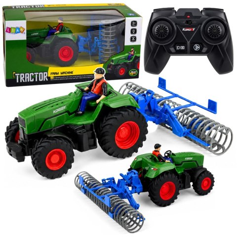 LEAN Toys Traktor z Wałem Rolniczym i Rolnikiem Zdalnie Sterowany RC Zielony 1:24