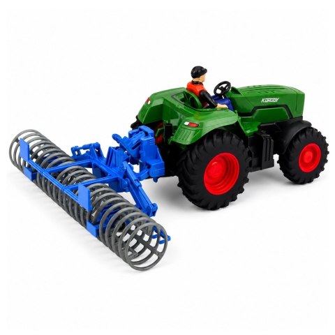 LEAN Toys Traktor z Wałem Rolniczym i Rolnikiem Zdalnie Sterowany RC Zielony 1:24