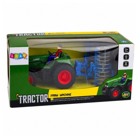 LEAN Toys Traktor z Wałem Rolniczym i Rolnikiem Zdalnie Sterowany RC Zielony 1:24