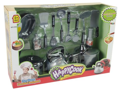 LEAN Toys Zestaw Akcesoriów Kuchennych Dla Dzieci Garnki Czajnik Sztućce Srebrne