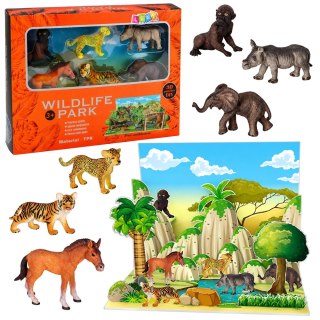 LEAN Toys Zestaw Figurek Dzikie Zwierzęta Leopard Tygrys Słoń Koń Park Plansza 3D