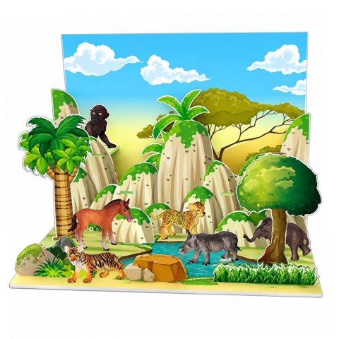 LEAN Toys Zestaw Figurek Dzikie Zwierzęta Leopard Tygrys Słoń Koń Park Plansza 3D