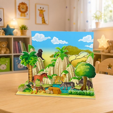 LEAN Toys Zestaw Figurek Dzikie Zwierzęta Leopard Tygrys Słoń Koń Park Plansza 3D