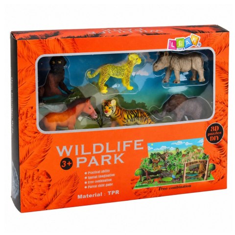 LEAN Toys Zestaw Figurek Dzikie Zwierzęta Leopard Tygrys Słoń Koń Park Plansza 3D