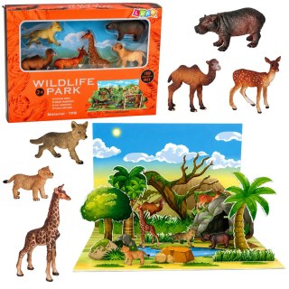 LEAN Toys Zestaw Figurek Dzikie Zwierzęta Lis Żyrafa Hipopotam Sarna Park Plansza 3D