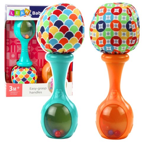LEAN Toys Zestaw Grzechotki Z Miękką Piłeczką Wzorki Pomarańczowa Zielona 2szt