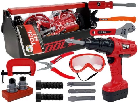 LEAN Toys Zestaw Narzędzi Dla Majsterkowicza Skrzynka Wiertarka Młotek