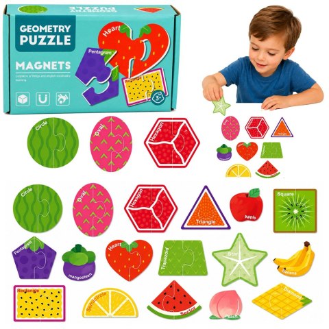 LEAN TOYS Puzzle Magnetyczne Nauka Owoców Magnesy Na Tablice Lodówkę 30 el.